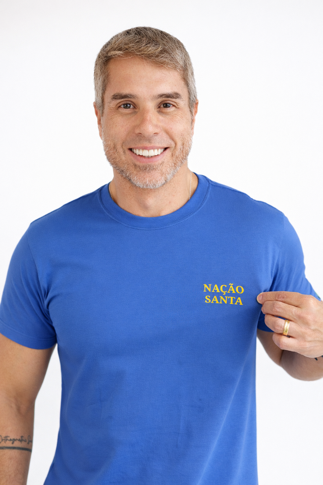 Camiseta cristã Nação Santa azul — A MARCA
