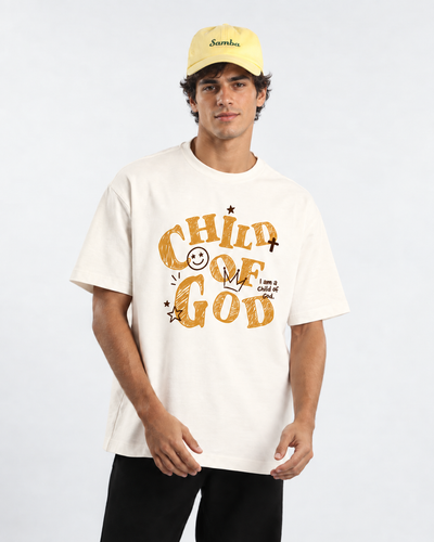 T-shirt Child of God adulta em off white com estampa frontal — A MARCA