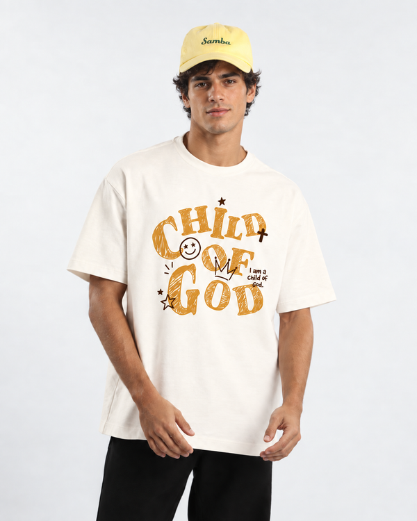 T-shirt Child of God adulta em off white com estampa frontal — A MARCA