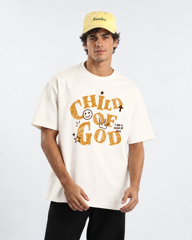 T-shirt Child of God adulta em off white com estampa frontal — A MARCA