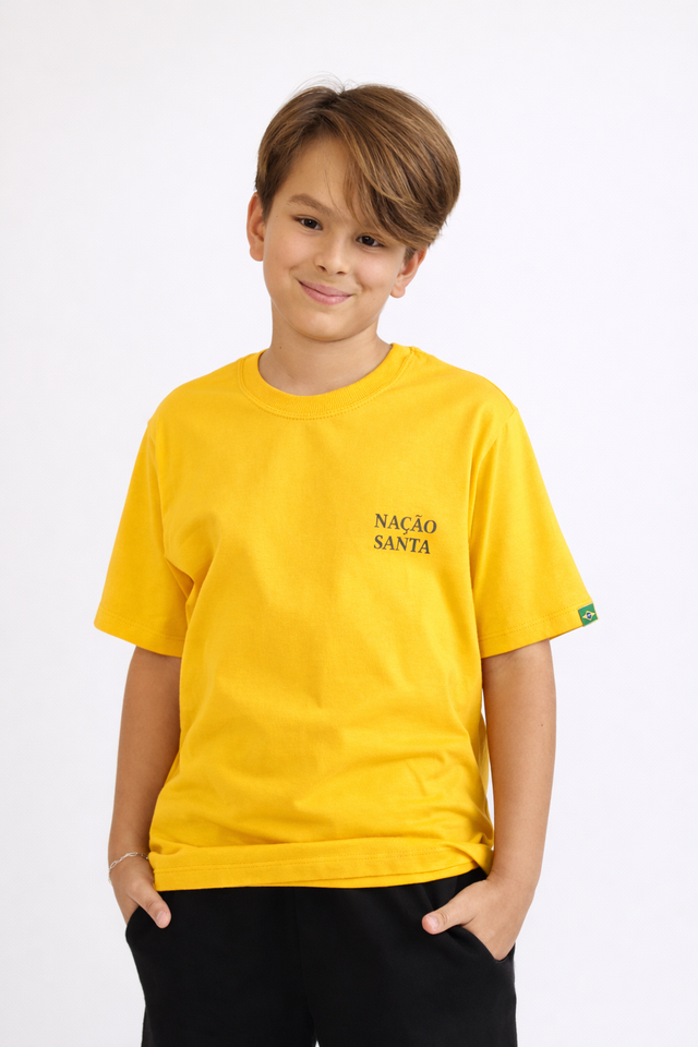 Camiseta cristã infantil Nação Santa amarela — A MARCA