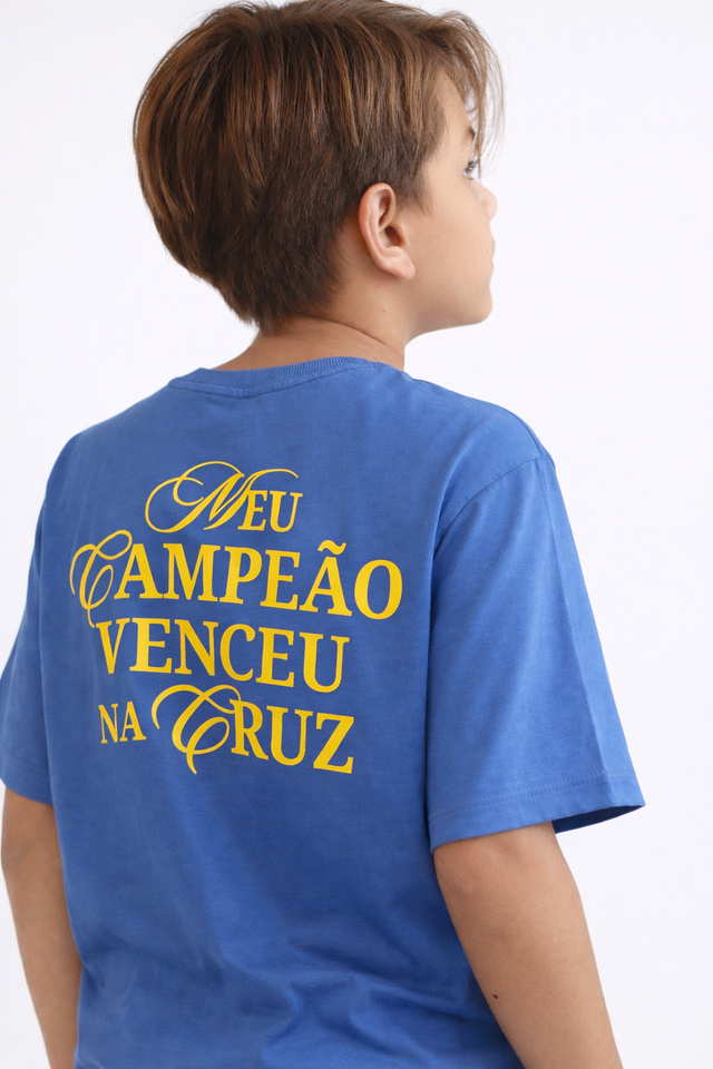 Camiseta cristã infantil Nação Santa azul — A MARCA