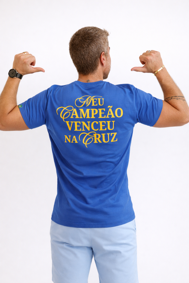 Camiseta cristã Nação Santa azul — A MARCA
